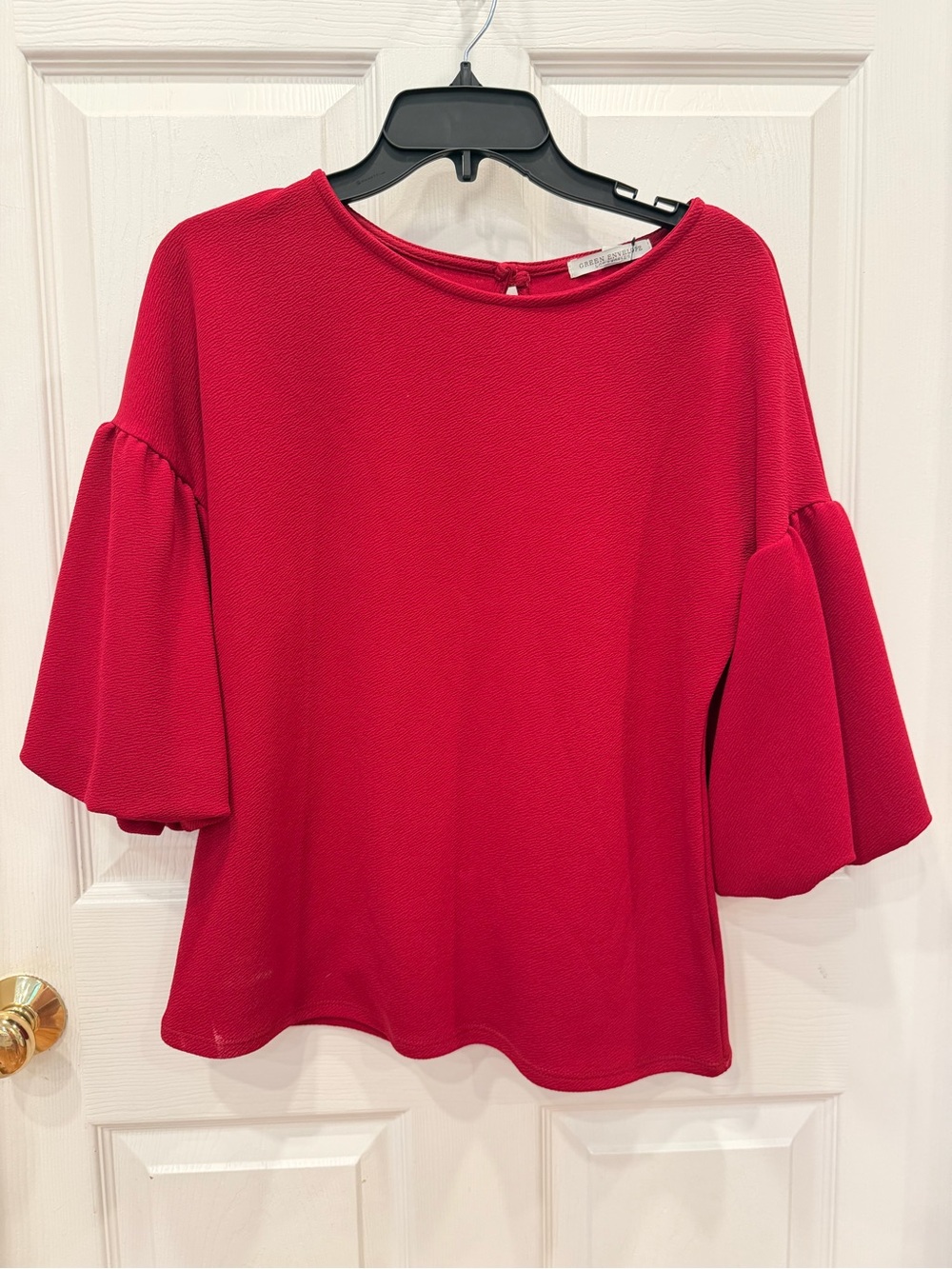 Green Envelope Bright Red Bell Sleeve Women's Top